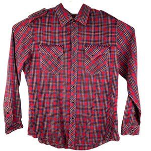 SMASH Men's Long Sleeve Pearl Snap Shirt Plaid red Black Blue XL Western Cowboy